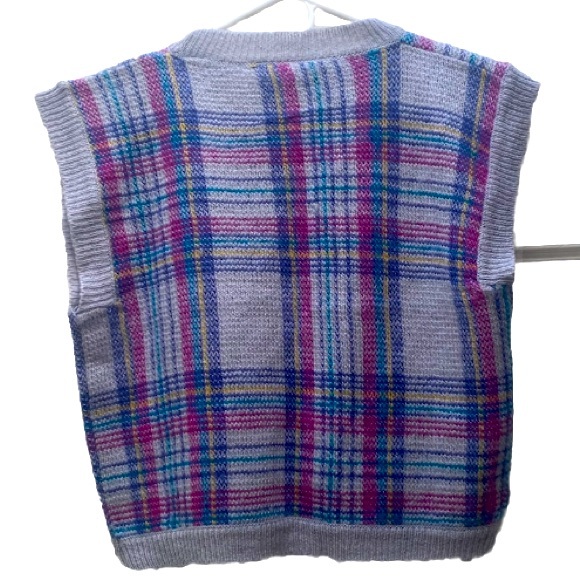 THE BAY CLUB | Vintage 90’s Plaid Knit Short Sleeve Pullover Sweater Large - Picture 8 of 16
